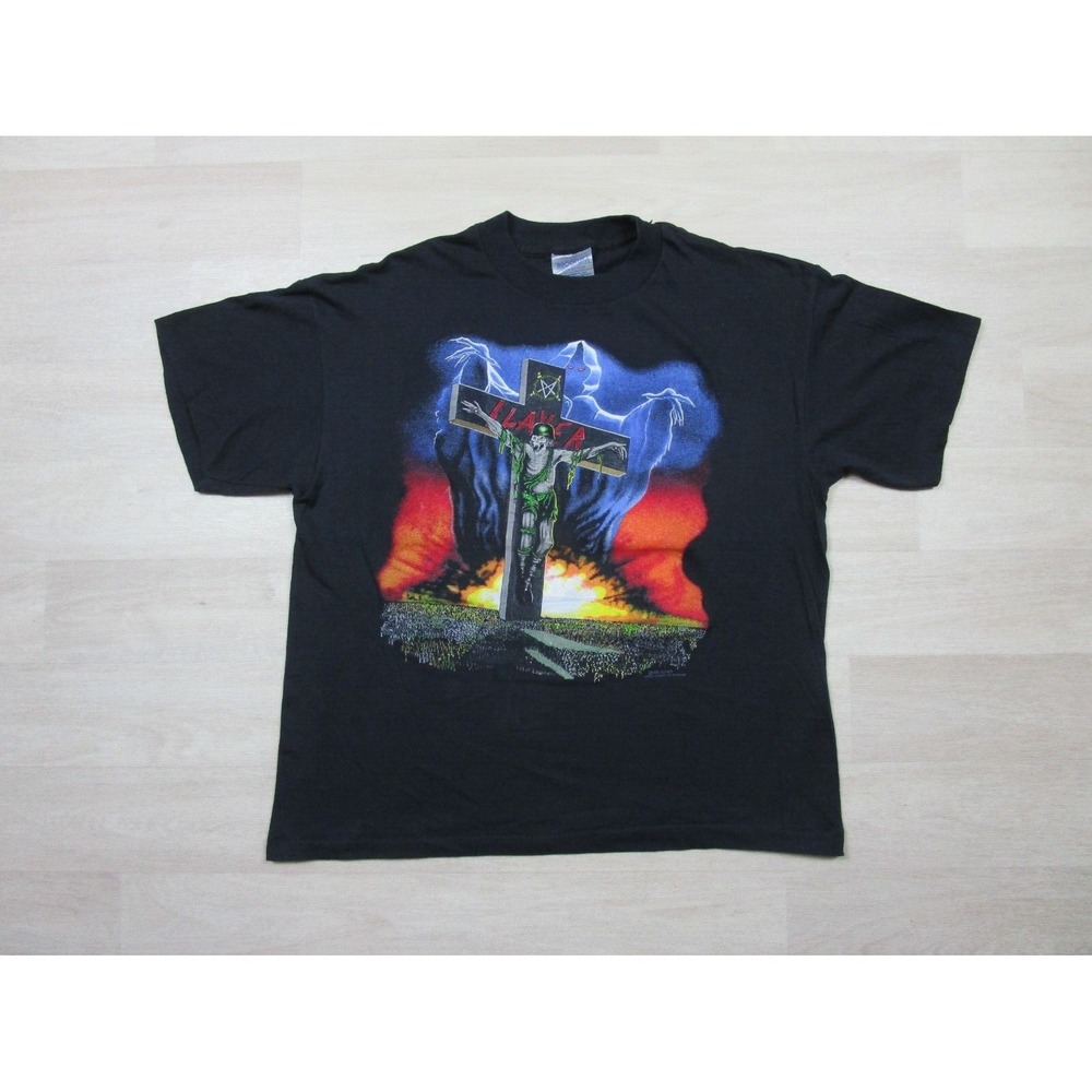 Vintage‎ Slayer Band T Shirt (L) Touring the Abyss Rare 7-Day 1991 Tour Crucifix
